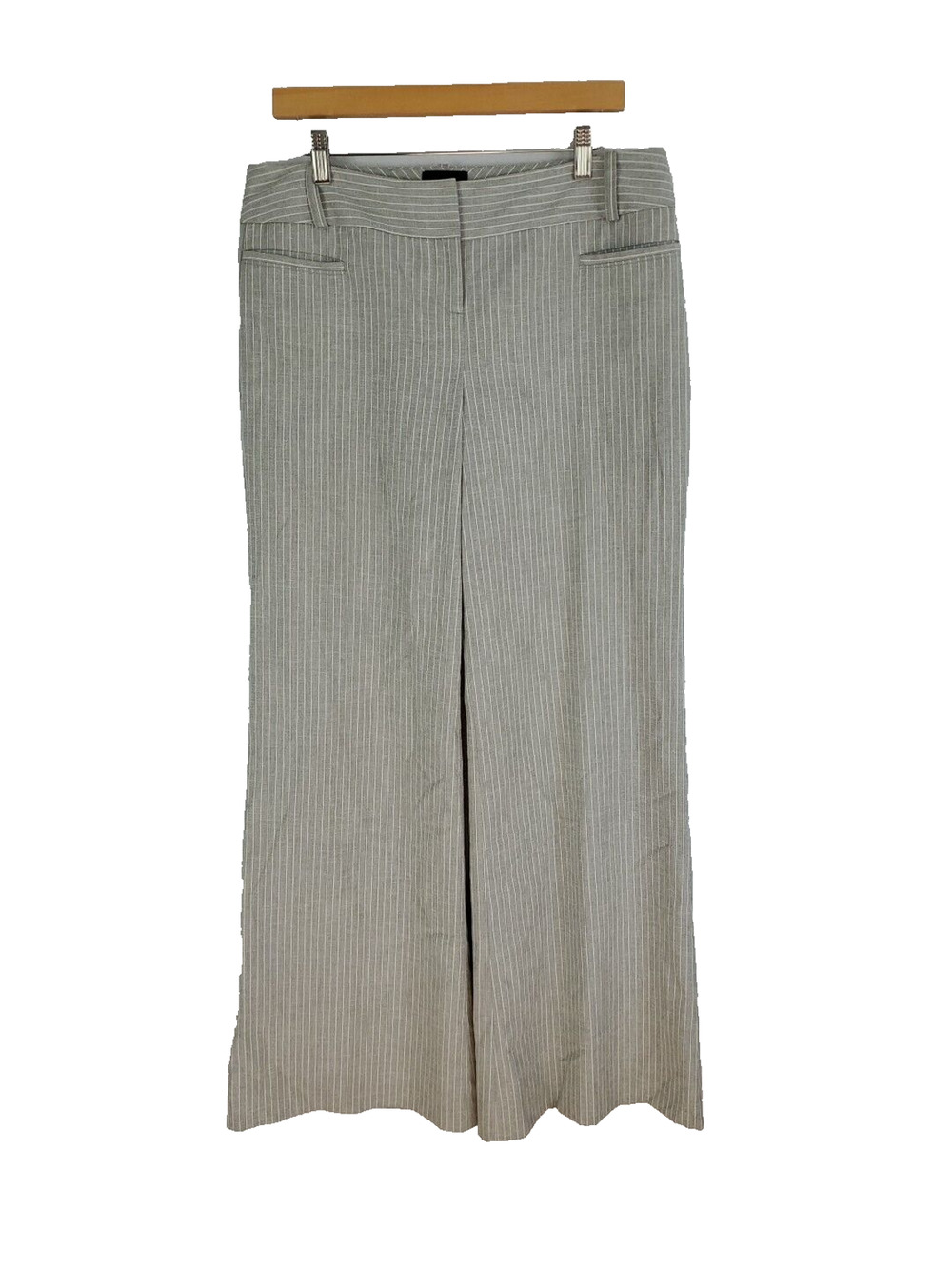 The Limited Dress Pants Womens 10 Wide Leg Gray White Stripe Pockets Workwear